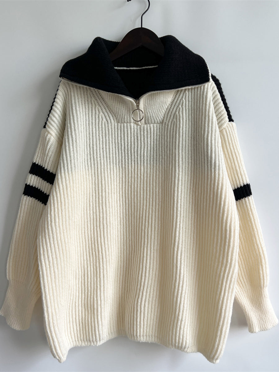 Ribbed Two-tone Half Zip Sweater (8)