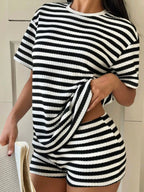Striped Round Neck Top Shorts Set (8)