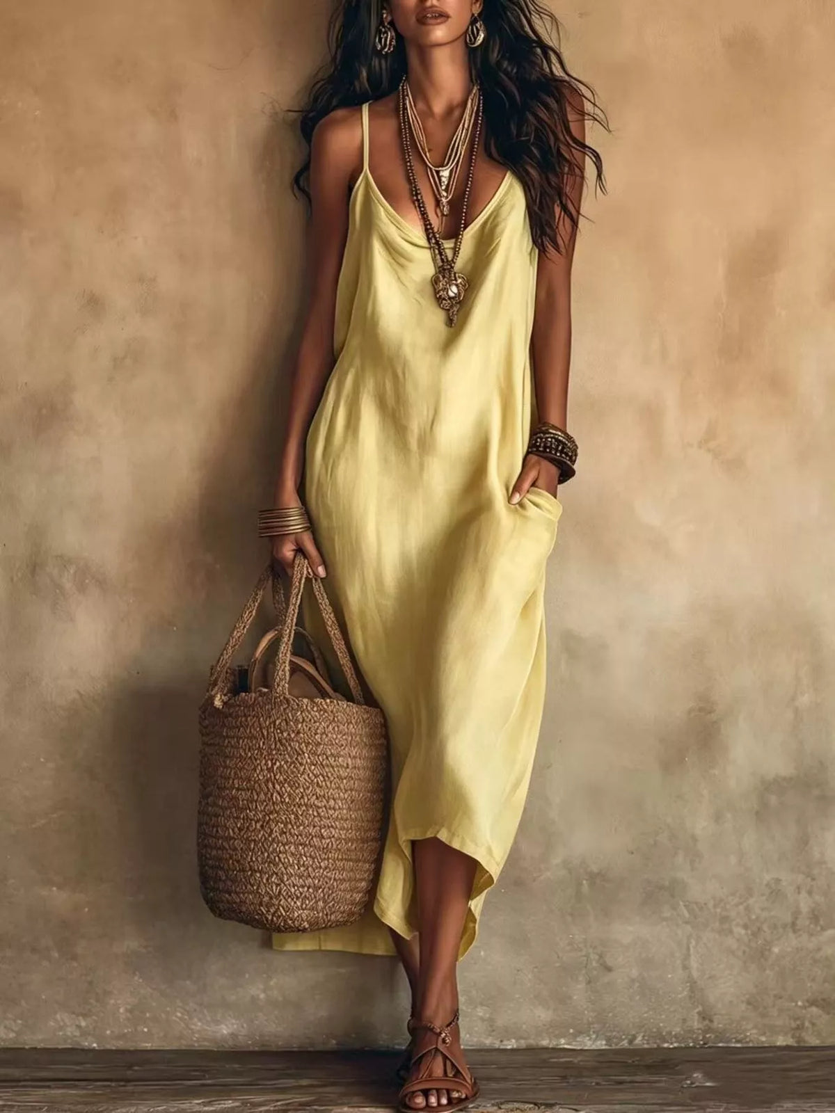 Full Size Spaghetti Strap Midi Dress Pockets Plus (6)