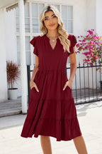 Ruched Notched Cap Sleeve Dress (18)