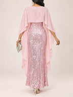 Sequin Cape Overlay Evening Dress (6)