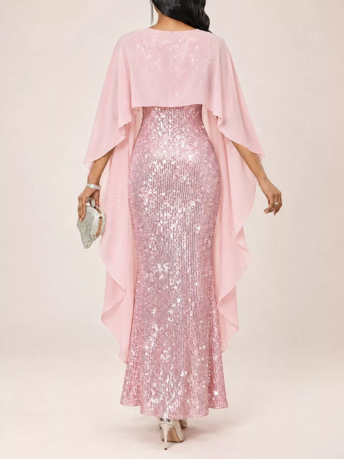 Sequin Cape Overlay Evening Dress (6)