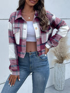 Plaid Button Up Drop Shoulder Cropped Jacket (31)