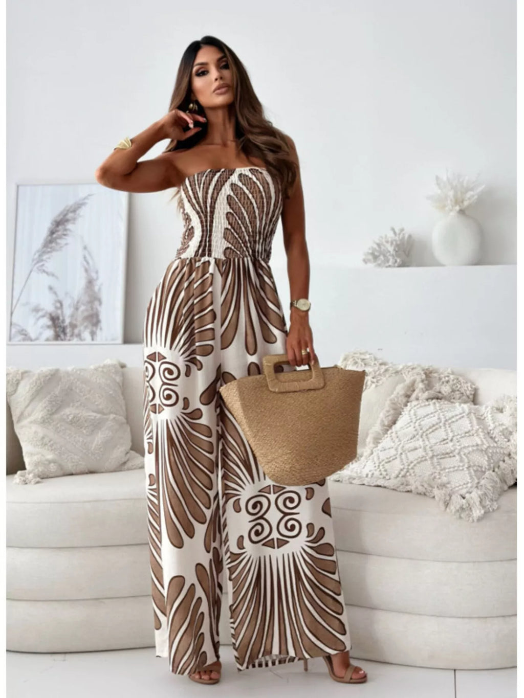 Printed Strapless Wide-leg Jumpsuit (11)