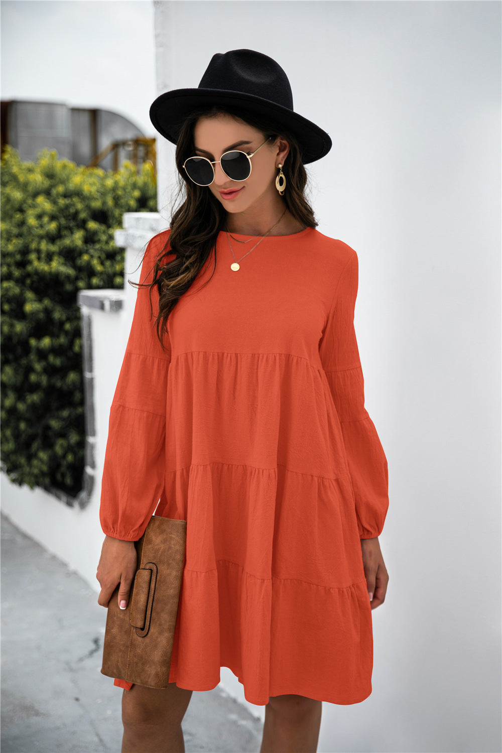 Balloon Sleeve Keyhole Tiered Dress (3)