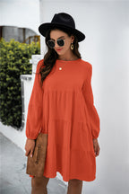 Balloon Sleeve Keyhole Tiered Dress (3)