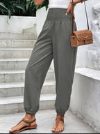 Smocked High Rise Joggers Pockets (12)