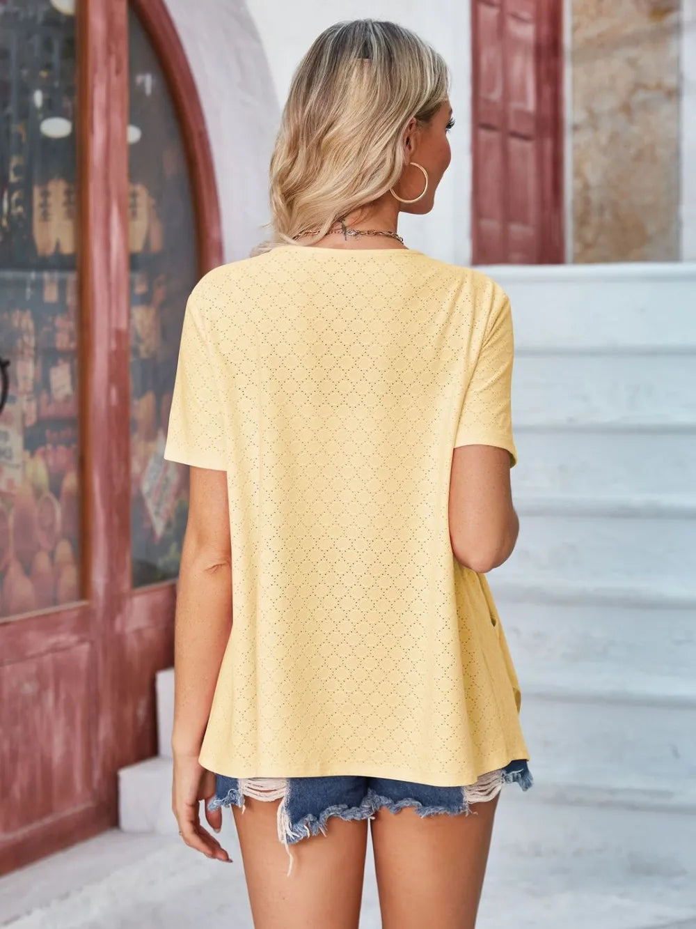 Eyelet Open Front Short Sleeve Cover Up (20)