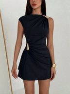 Ruched Asymmetrical Sleeveless Mini Dress (3)