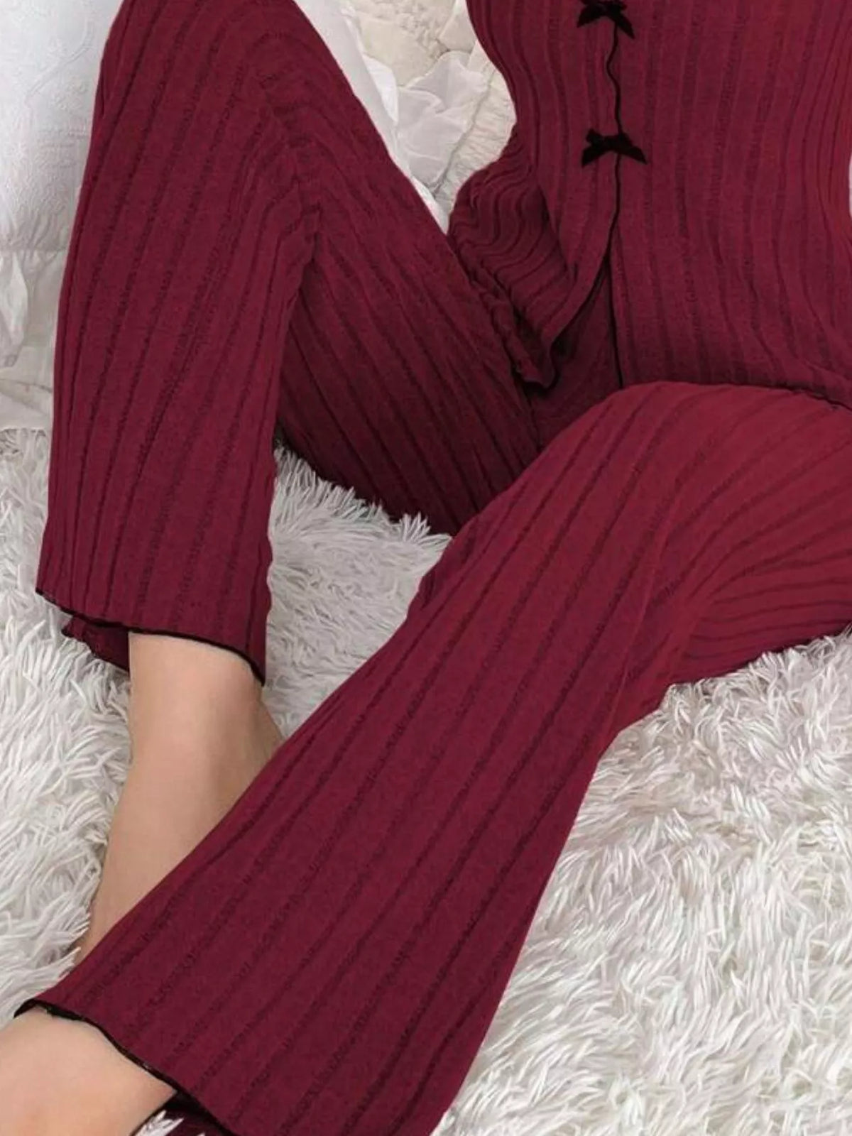 Contrast Bow Detail Top Pants Lounge Set (20)