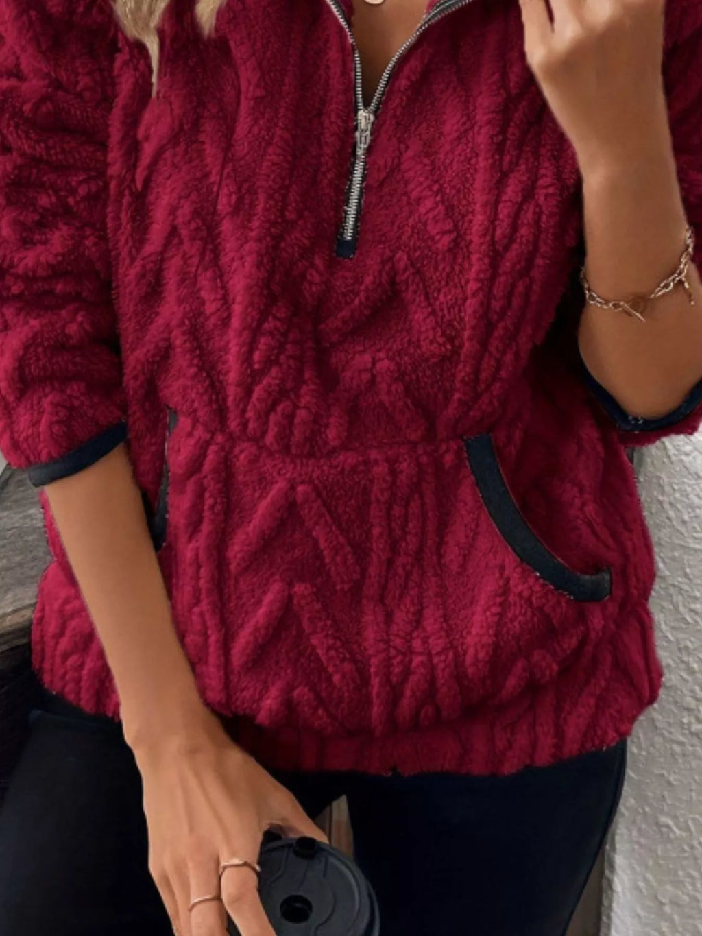 Full Size Sherpa Half Zip Sweatshirt Plus (9)