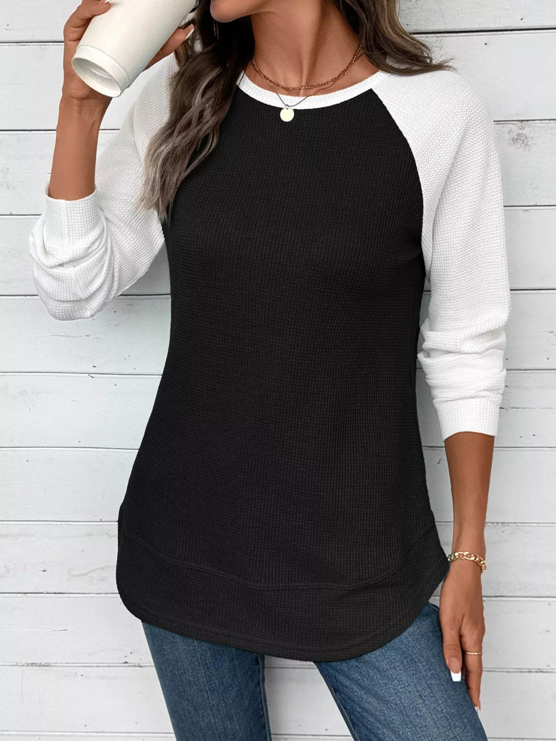 Waffle Knit Raglan Sleeve T-shirt (22)