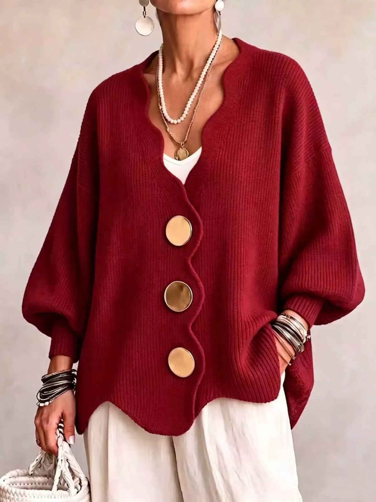 Full Size Scalloped-edge Oversized Button-down Cardigan Plus (4)