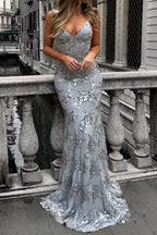 Full Size Sequin Tie Back V-neck Maxi Dress Plus (3)