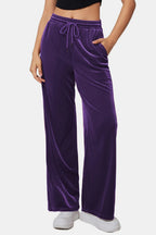 Drawstring Elastic Waist Straight Leg Pants (17)