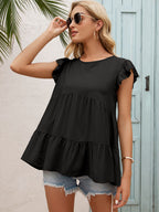 Round Neck Flutter Sleeve Tiered Blouse (14)
