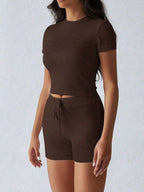 Round Neck Short Sleeve Top Shorts Set (9)