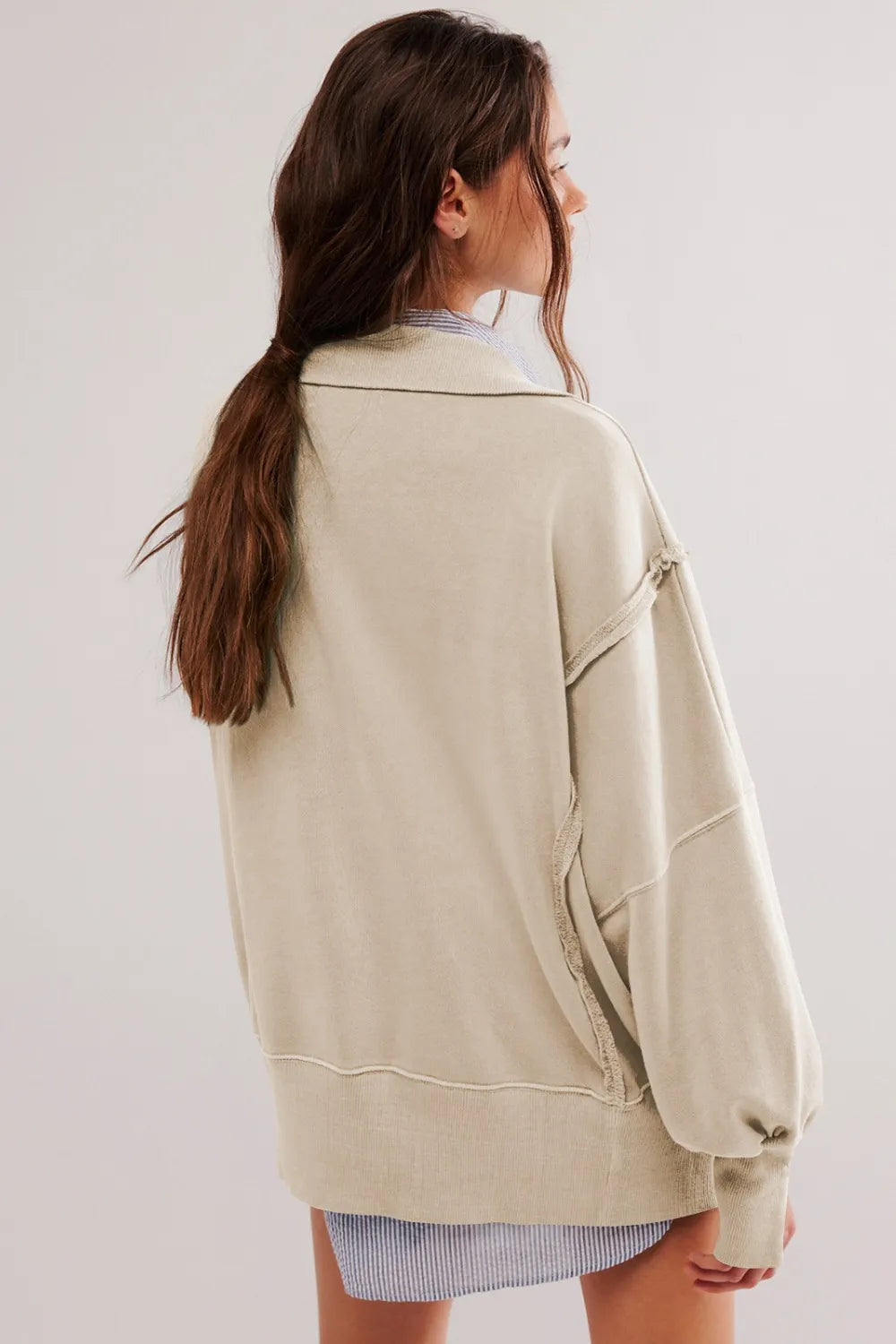Exposed Seam Side Slit Long Sleeve Sweatshirt (10)