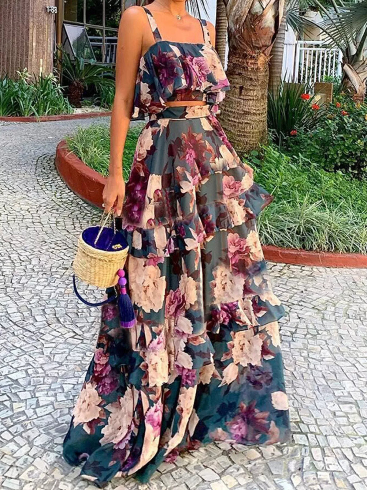 Floral Print Ruffle Cami Skirt Two-piece Set