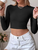 Cutout Back Long Sleeve Crop T-shirt (2)