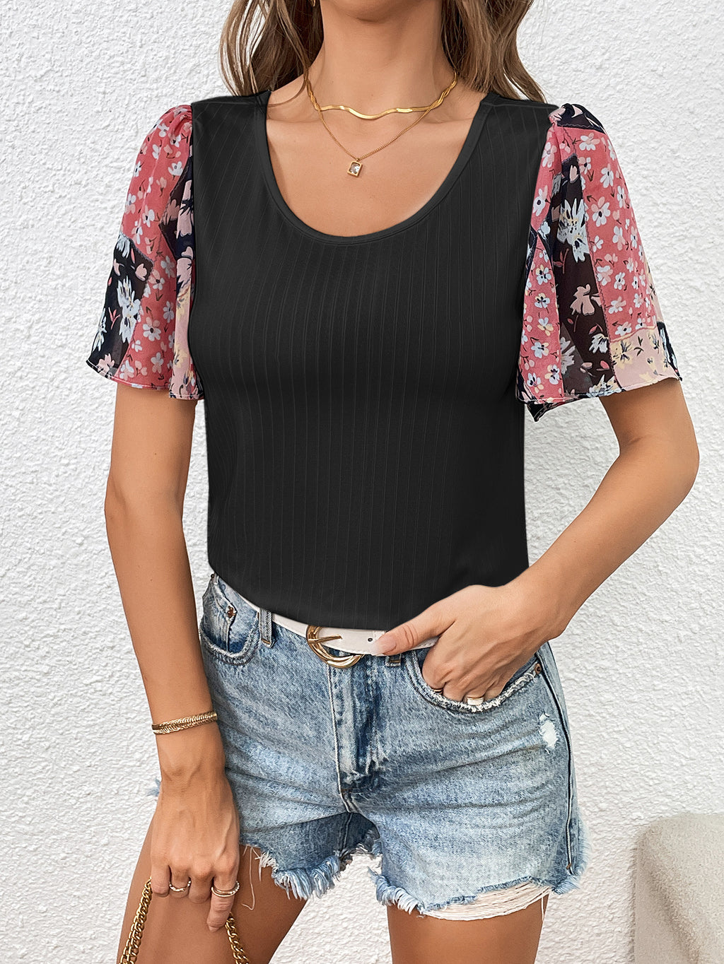 Printed Puff Sleeve Round Neck Tee (3)