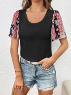 Printed Puff Sleeve Round Neck Tee (3)