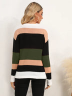 Striped Round Neck Dropped Shoulder Sweater (26)