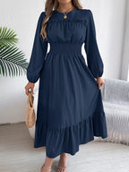 Round Neck Balloon Sleeve Tiered Dress (21)