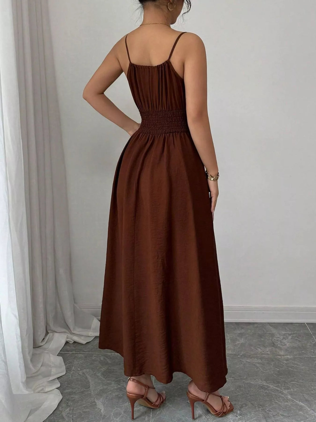 Smocked Spaghetti Strap Midi Dress (12)