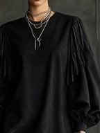 Fringe Detail Lantern Sleeve Mini Dress (2)