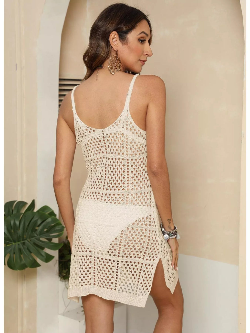 Full Size Sleeveless Crochet Knit Cover-up Dress Plus (12)