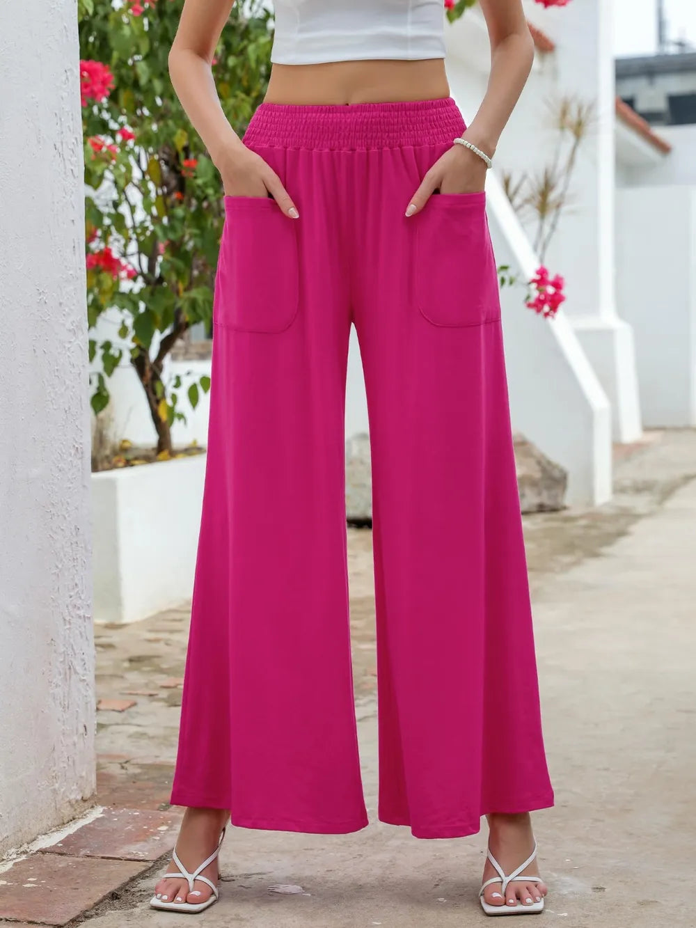 Pocketed Elastic Waist Wide Leg Pants (4)