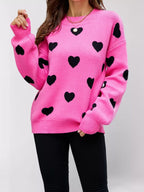 Heart-patterned Dropped Shoulder Sweater (3)