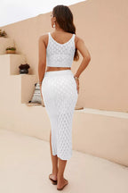 Openwork Cropped Tank Split Skirt Set (8)