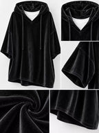 Full Size Velvet Half Sleeve Hoodie Drawstring Plus (5)