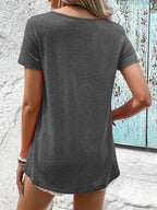 Spliced Lace Contrast Short Sleeve Top (2)