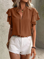Ruffle Sleeve Notched Blouse (12)