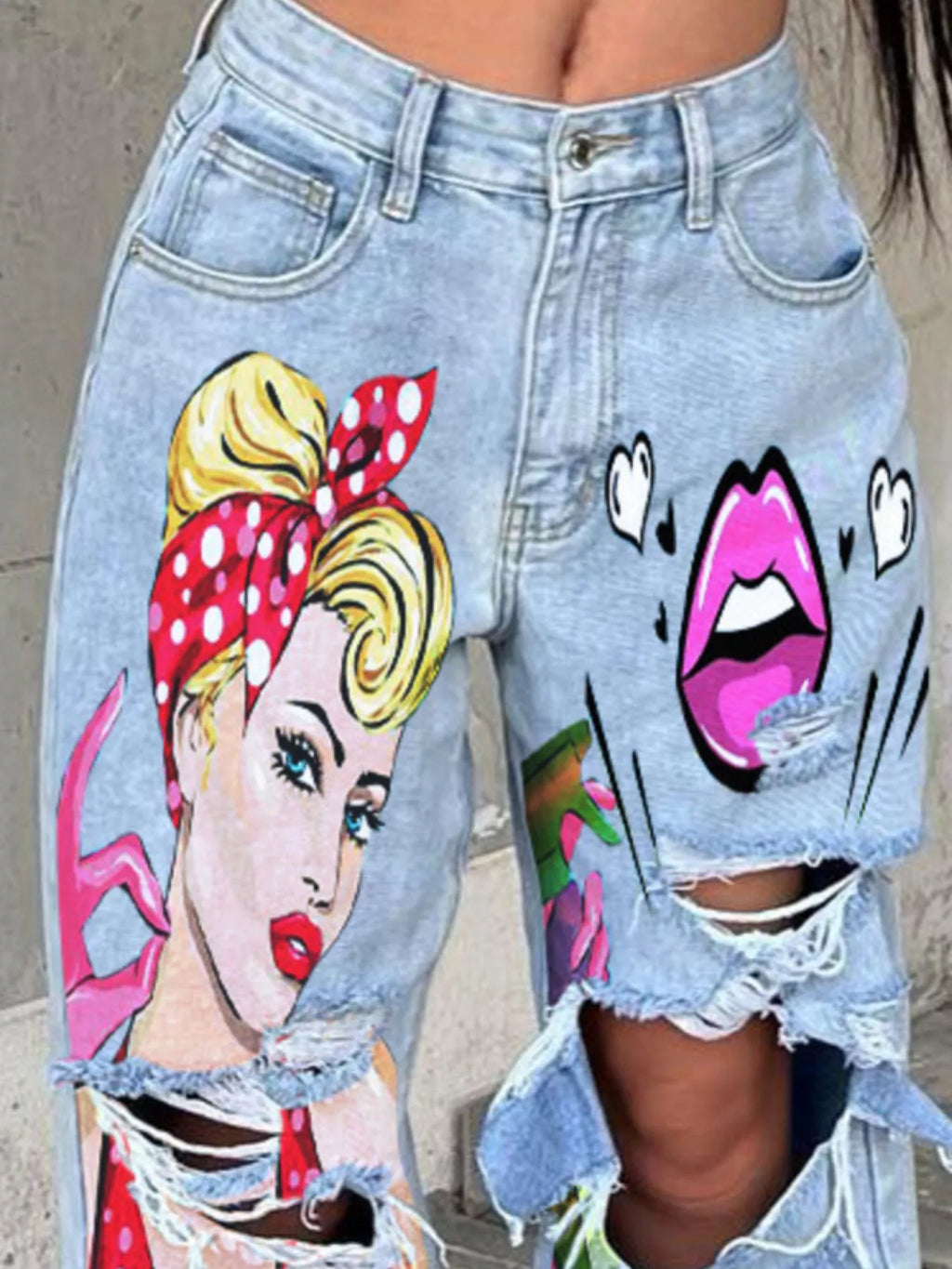 Full Size Art Print Distressed Wide-leg Jeans Plus (2)