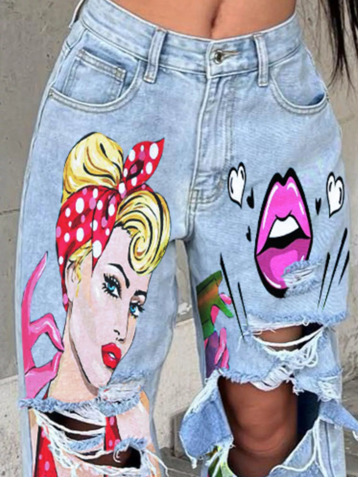 Full Size Art Print Distressed Wide-leg Jeans Plus (2)