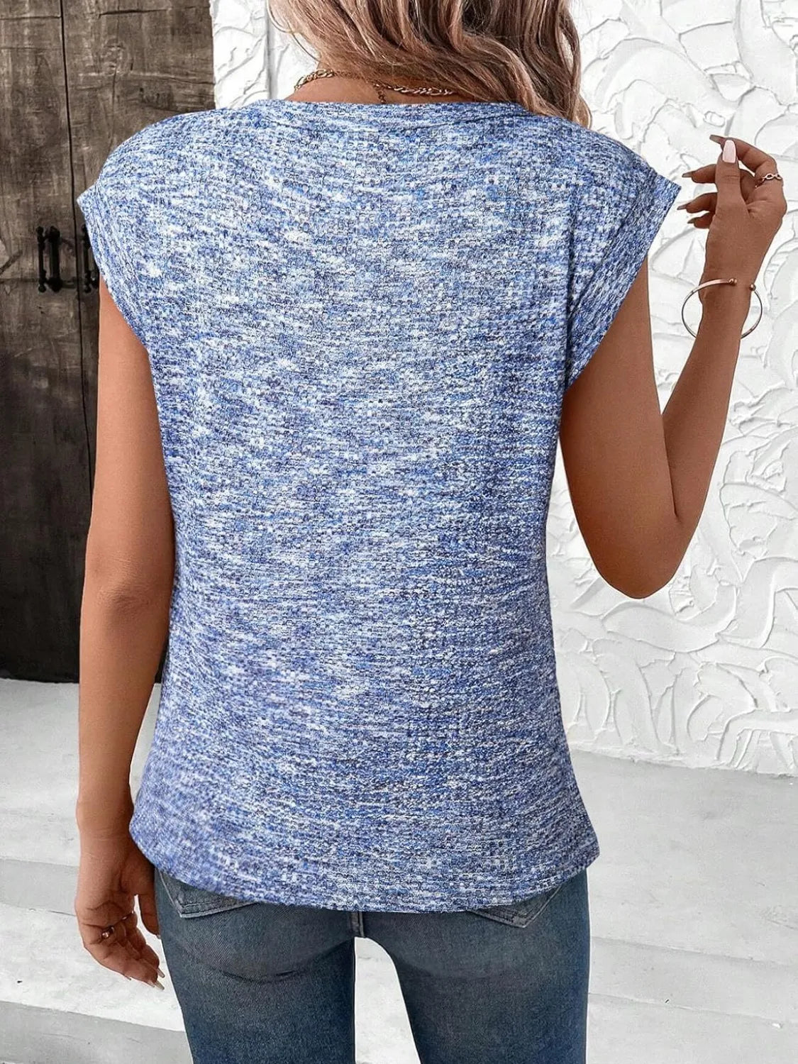Round Neck Knit Cap Sleeve Top (5)