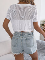 Crochet Heart Pattern Tie Front Cardigan (10)