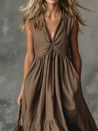 V-neck Twisted Tiered Midi Dress (4)
