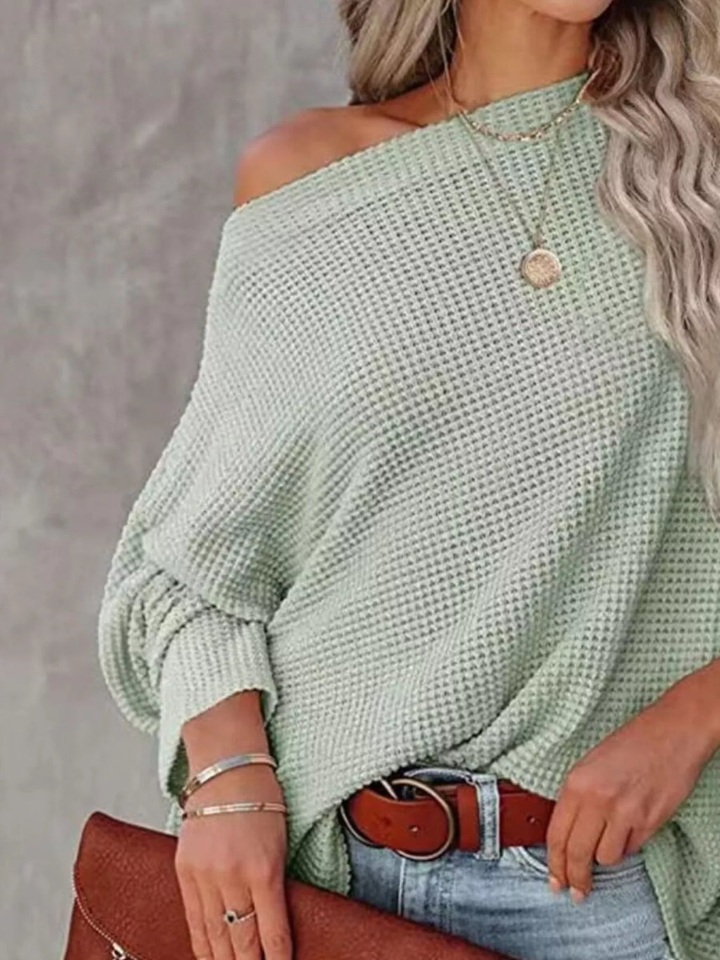 Waffle Knit Boat Neck T-shirt (4)
