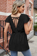 Tied Ruffled Round Neck Peplum T-shirt (8)