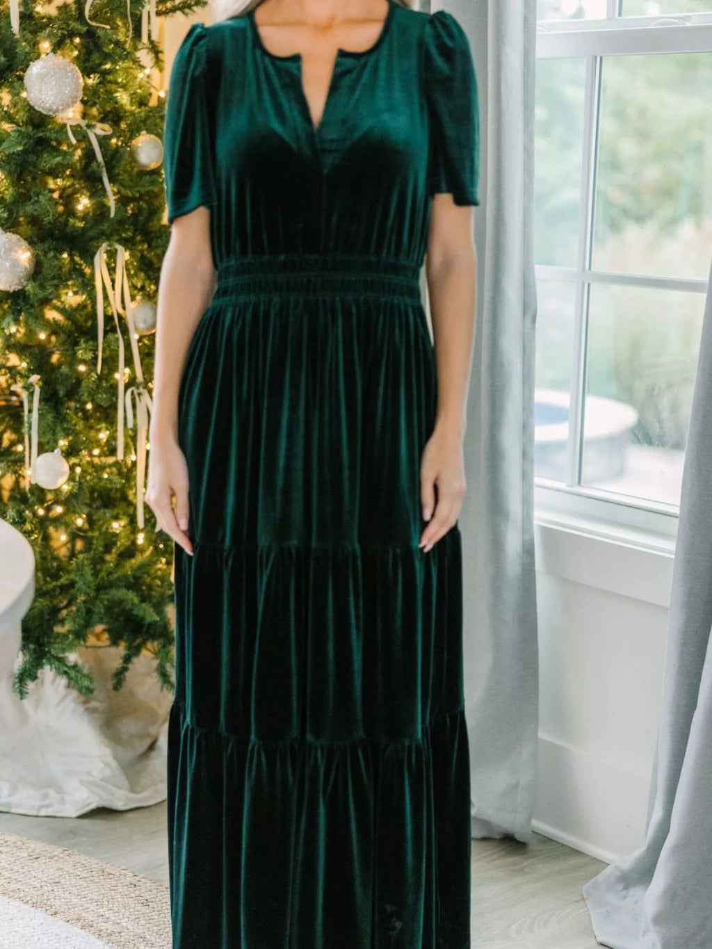 Velvet Tiered Short Sleeve Maxi Dress (4)
