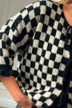 Tied Checkered Dropped Shoulder Flounce Sleeve Cardigan (13)