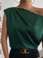 Asymmetrica One-shoulder Draped Blouse (2)