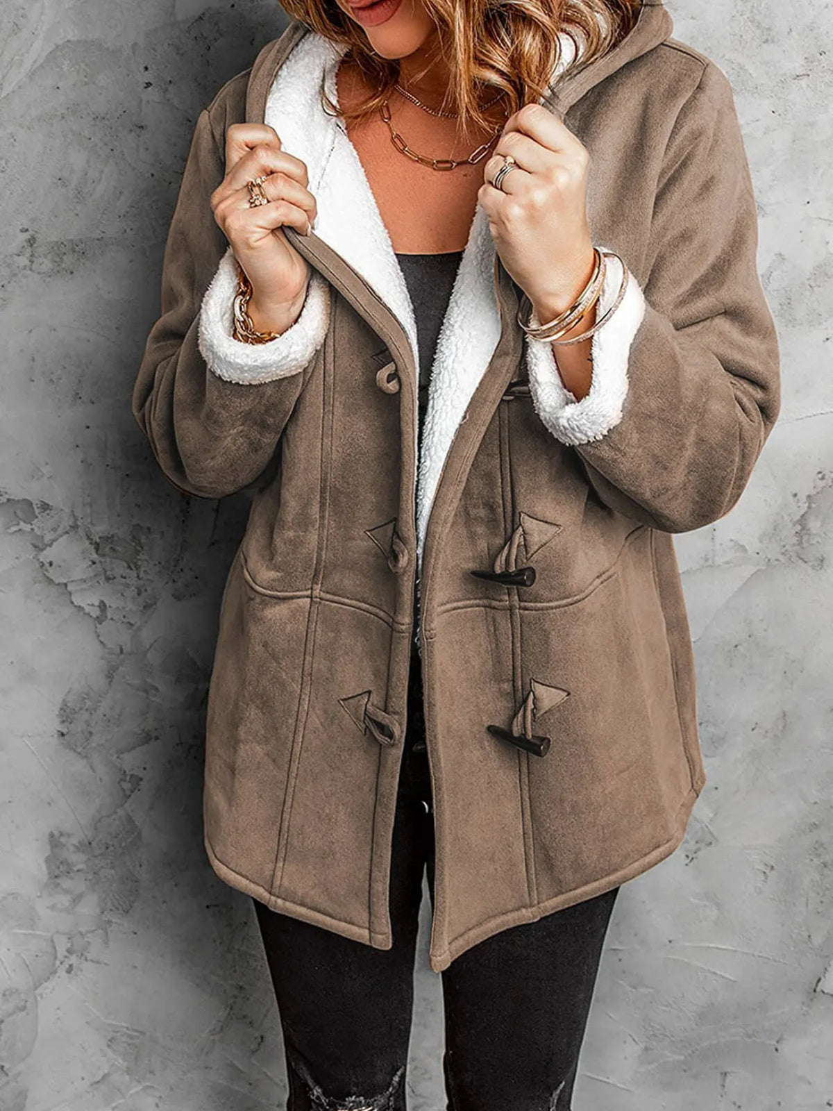 Full Size Cozy Sherpa Lined Toggle Coat Hood Plus