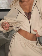 Cropped Zip-up Hoodie Wide-leg Sweatpants Lounge Set (19)