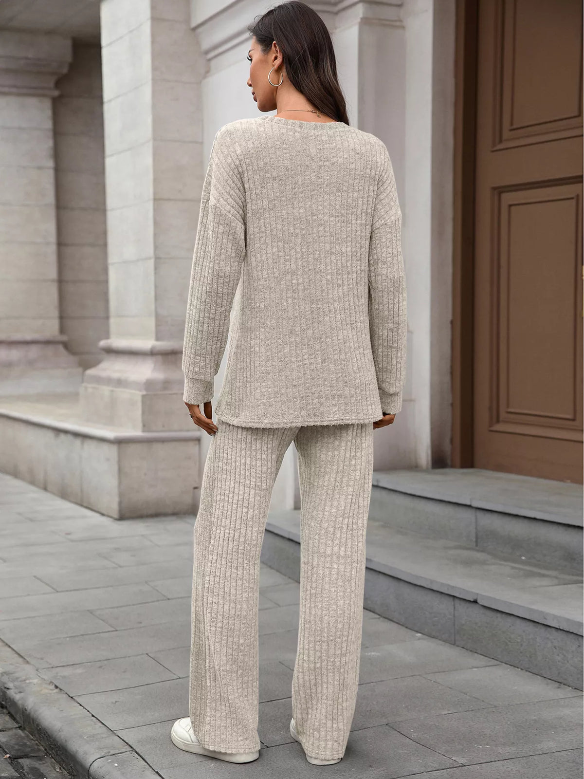 Ribbed Round Neck Top Pants Set (12)